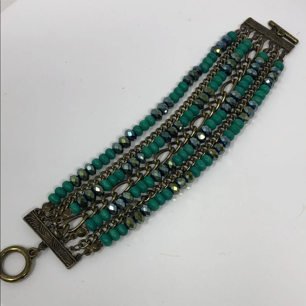 Multi-Strand Turquoise Tone Beaded Chain Bracelet - Unbranded - Picture 2 of 7